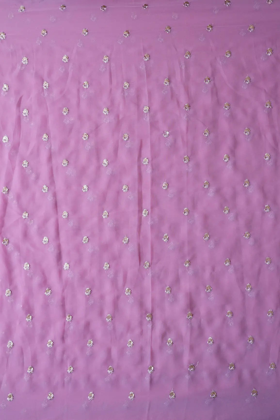 AIzaSyBcstauz-XMPRhEY21AUzeo032pxrXB5Ug - Gold Sequins With Zari Small Floral Booti Embroidery On Mauve Georgette Fabric