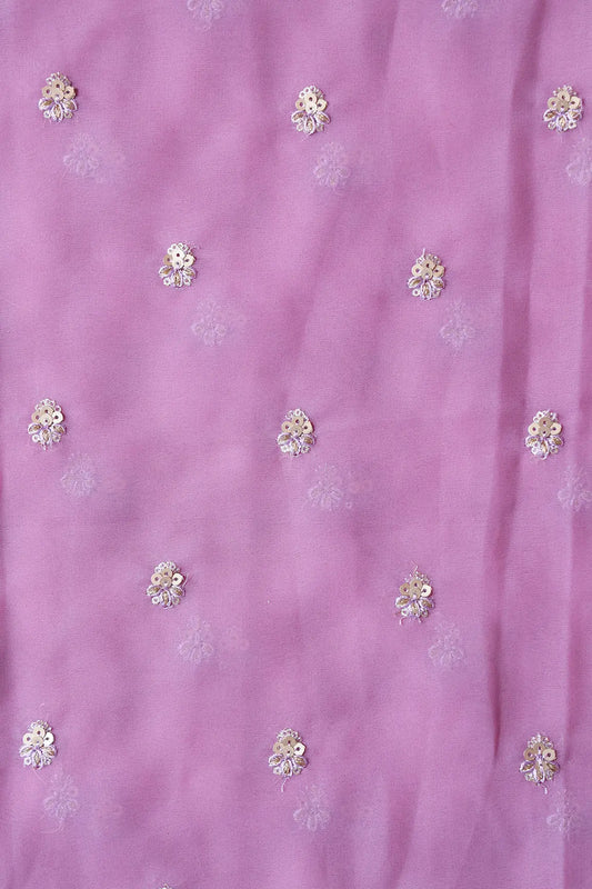 AIzaSyBcstauz-XMPRhEY21AUzeo032pxrXB5Ug - Gold Sequins With Zari Small Floral Booti Embroidery On Mauve Georgette Fabric