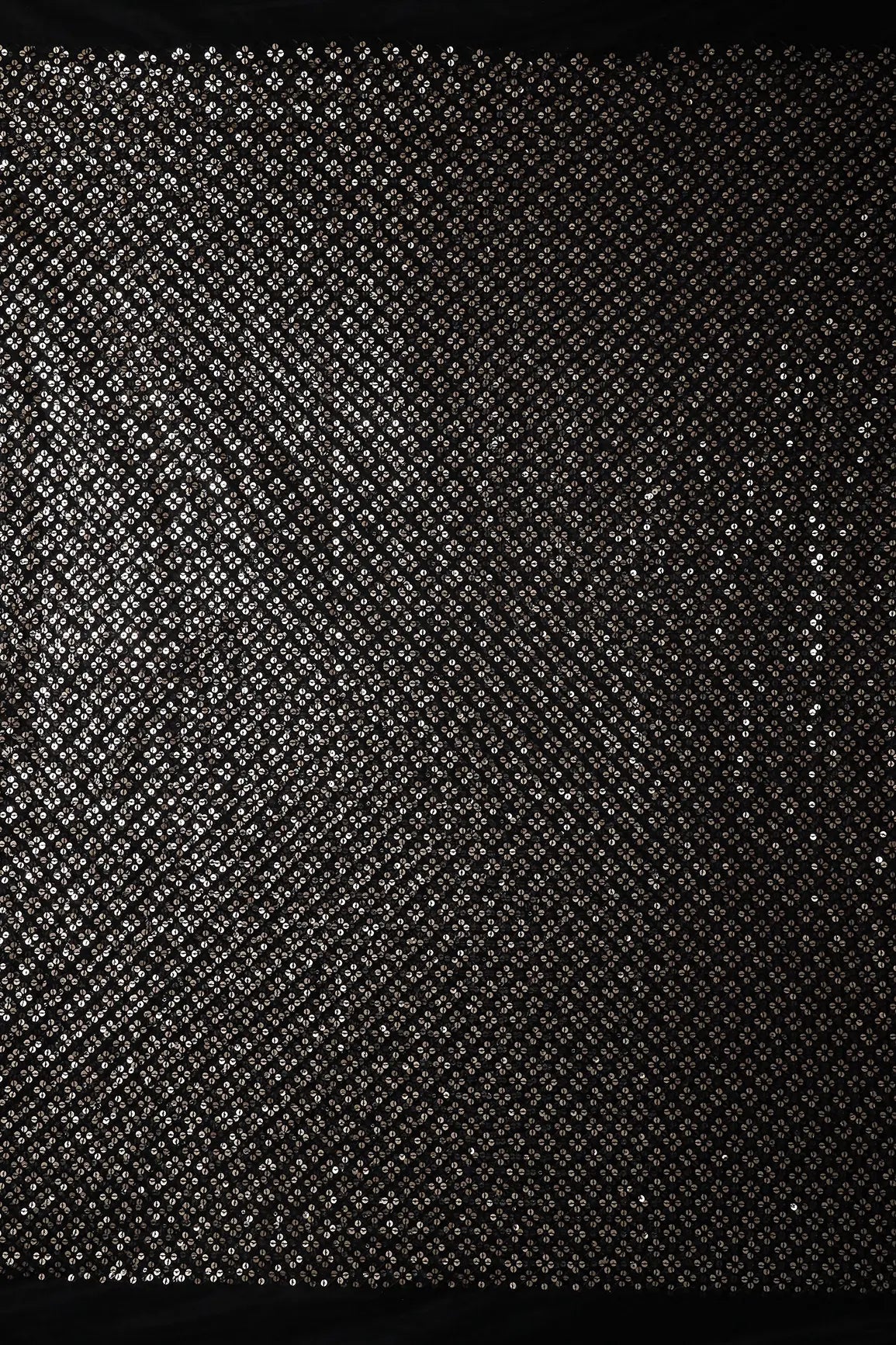 AIzaSyBcstauz-XMPRhEY21AUzeo032pxrXB5Ug - Black Thread With Gold Sequins Small Checks Embroidery On Black Soft Net Fabric