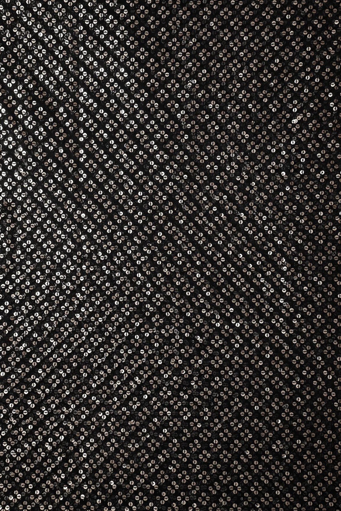 AIzaSyBcstauz-XMPRhEY21AUzeo032pxrXB5Ug - Black Thread With Gold Sequins Small Checks Embroidery On Black Soft Net Fabric