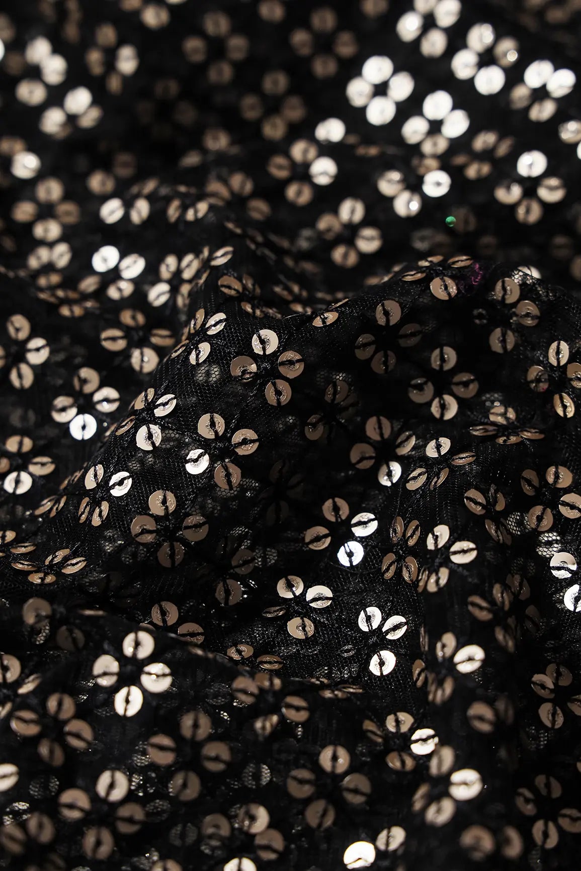 AIzaSyBcstauz-XMPRhEY21AUzeo032pxrXB5Ug - Black Thread With Gold Sequins Small Checks Embroidery On Black Soft Net Fabric