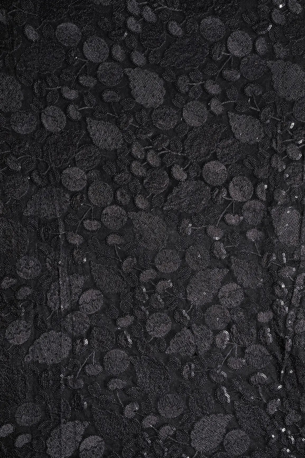 AIzaSyBcstauz-XMPRhEY21AUzeo032pxrXB5Ug - Black Thread With Water Sequins Beautiful Leafy Heavy Embroidery On Black Soft Net Fabric
