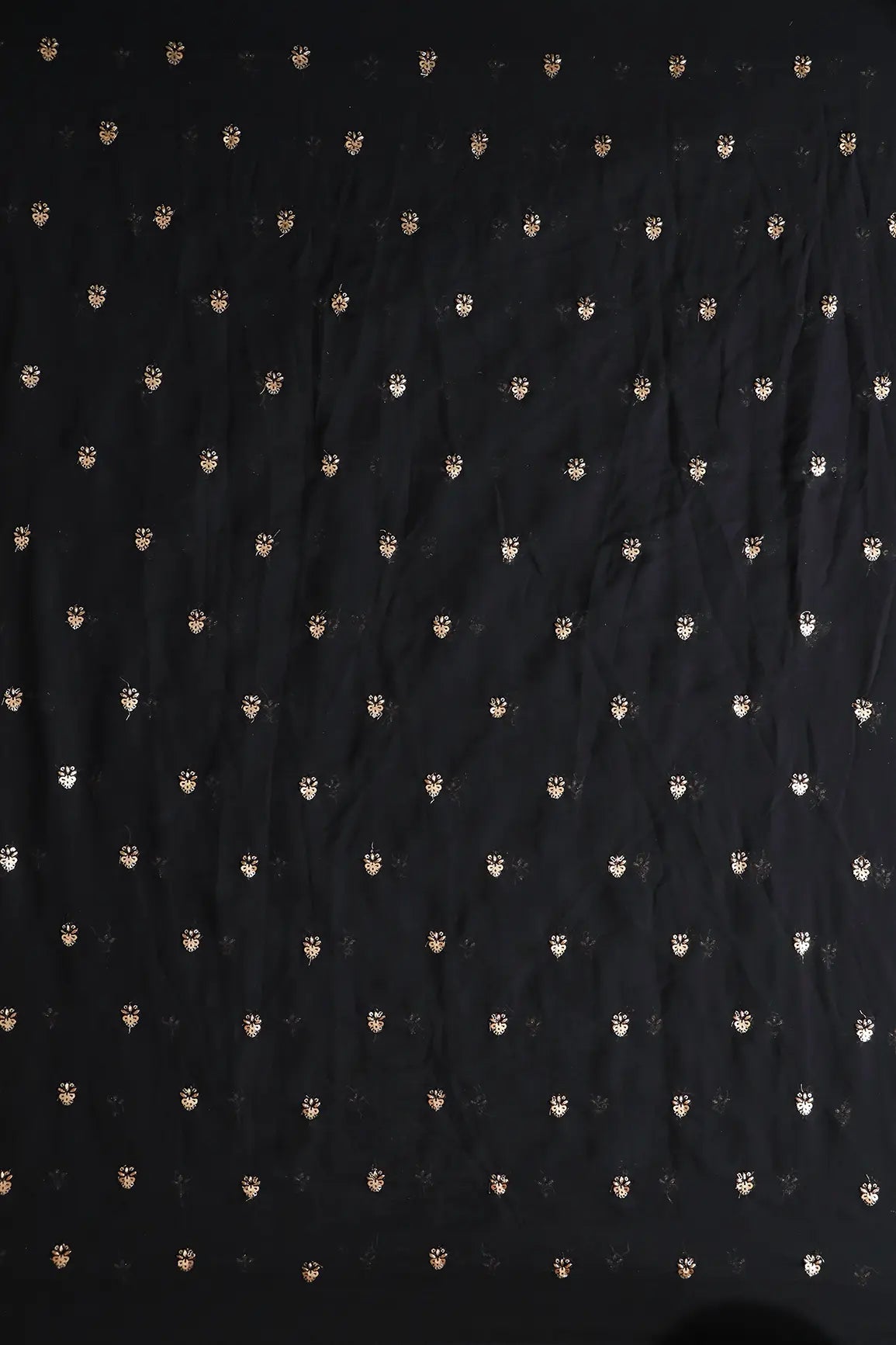 AIzaSyBcstauz-XMPRhEY21AUzeo032pxrXB5Ug - Gold Sequins With Zari Small Floral Booti Embroidery On Black Georgette Fabric