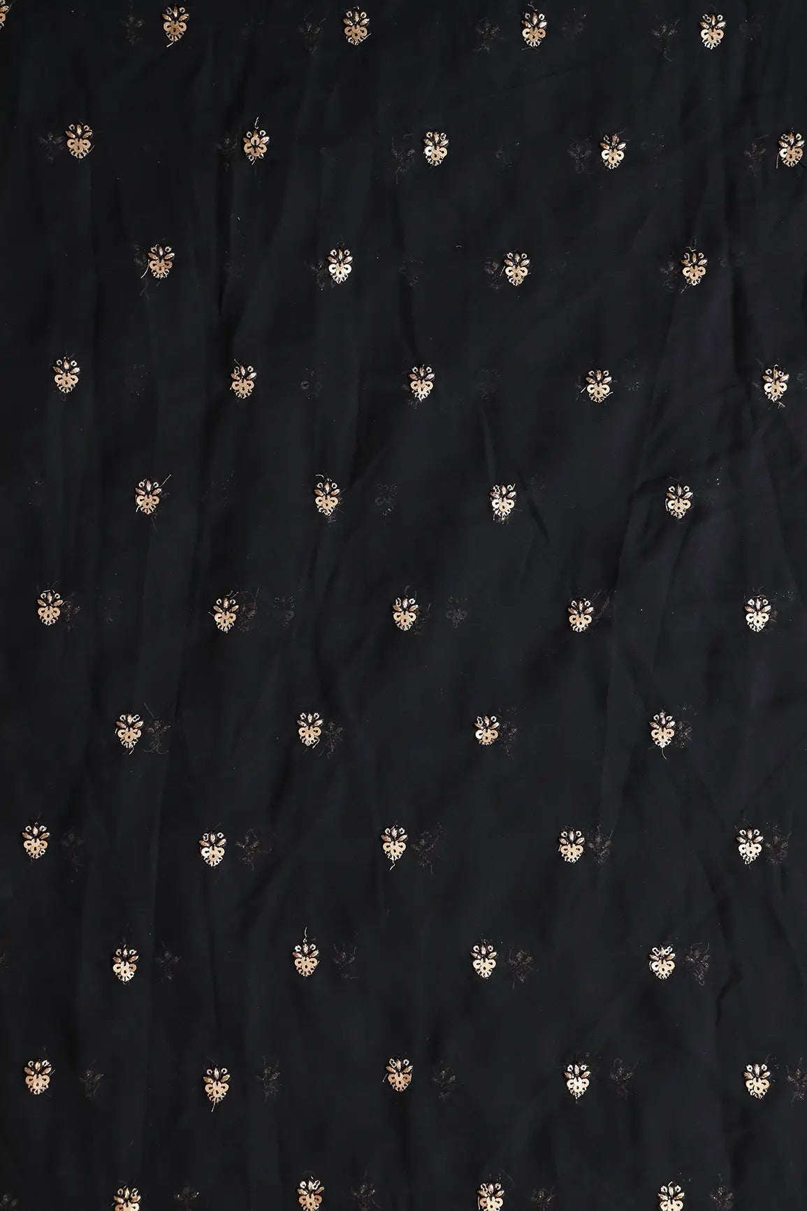 AIzaSyBcstauz-XMPRhEY21AUzeo032pxrXB5Ug - Gold Sequins With Zari Small Floral Booti Embroidery On Black Georgette Fabric