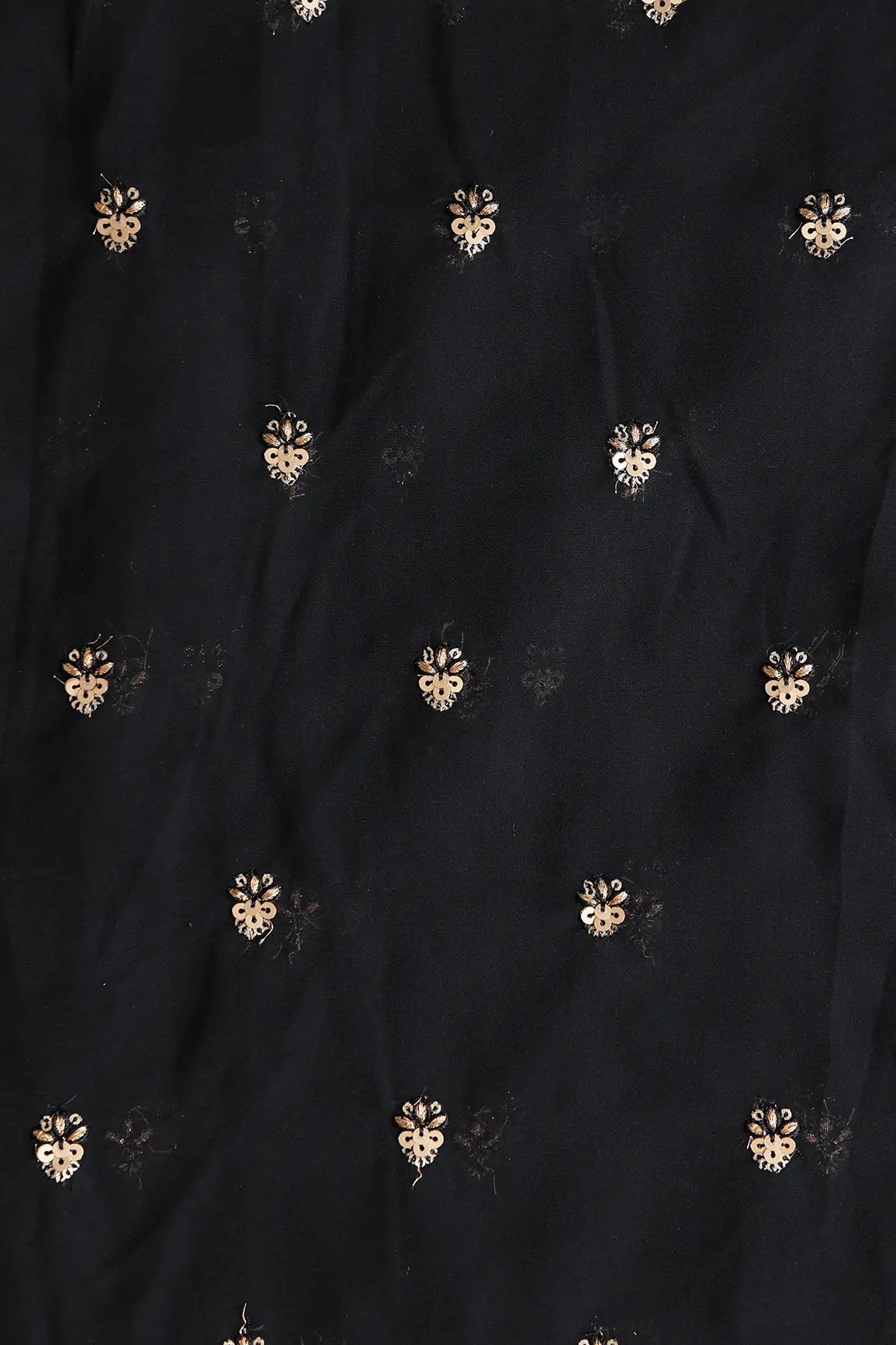 AIzaSyBcstauz-XMPRhEY21AUzeo032pxrXB5Ug - Gold Sequins With Zari Small Floral Booti Embroidery On Black Georgette Fabric