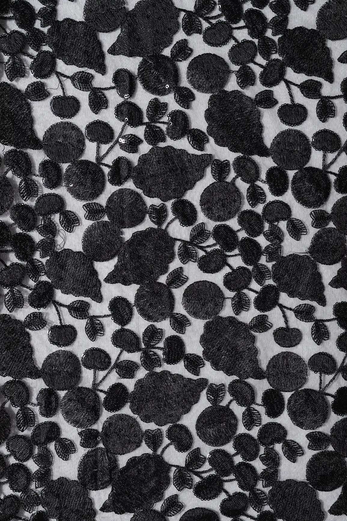 AIzaSyBcstauz-XMPRhEY21AUzeo032pxrXB5Ug - Black Thread With Water Sequins Beautiful Leafy Heavy Embroidery On Black Soft Net Fabric