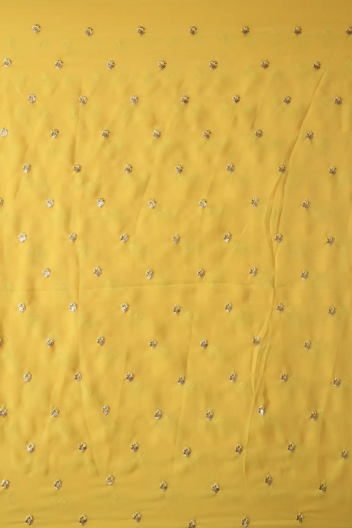 AIzaSyBcstauz-XMPRhEY21AUzeo032pxrXB5Ug - Gold Sequins With Zari Small Floral Booti Embroidery On Yellow Georgette Fabric