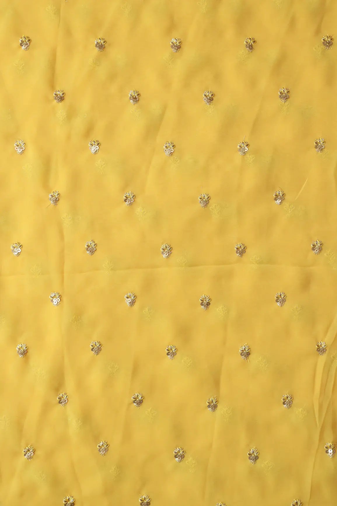 AIzaSyBcstauz-XMPRhEY21AUzeo032pxrXB5Ug - Gold Sequins With Zari Small Floral Booti Embroidery On Yellow Georgette Fabric