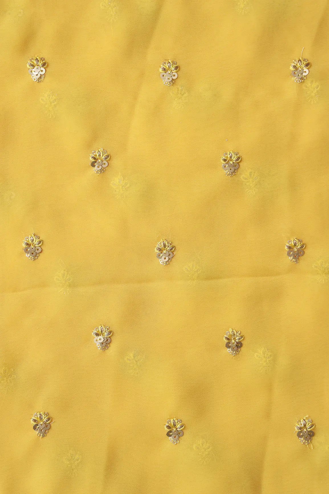 AIzaSyBcstauz-XMPRhEY21AUzeo032pxrXB5Ug - Gold Sequins With Zari Small Floral Booti Embroidery On Yellow Georgette Fabric