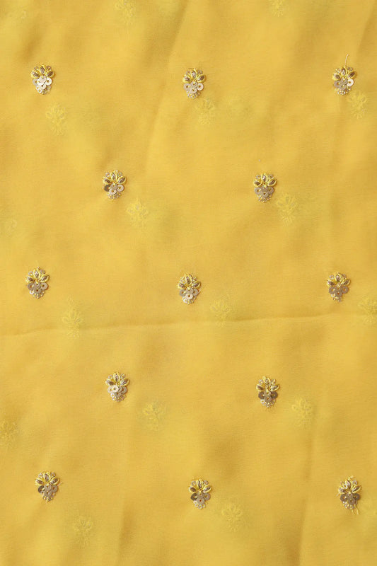 AIzaSyBcstauz-XMPRhEY21AUzeo032pxrXB5Ug - Gold Sequins With Zari Small Floral Booti Embroidery On Yellow Georgette Fabric