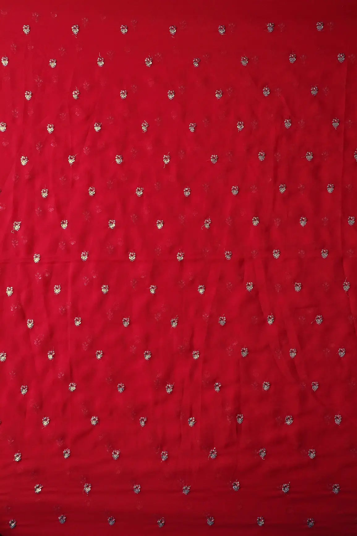 AIzaSyBcstauz-XMPRhEY21AUzeo032pxrXB5Ug - Gold Sequins With Zari Small Floral Booti Embroidery On Red Georgette Fabric