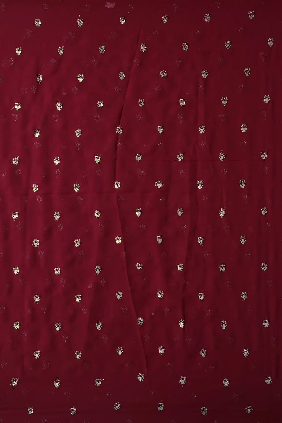 AIzaSyBcstauz-XMPRhEY21AUzeo032pxrXB5Ug - Gold Sequins With Zari Small Floral Booti Embroidery On Maroon Georgette Fabric