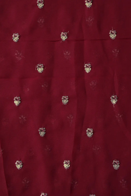 AIzaSyBcstauz-XMPRhEY21AUzeo032pxrXB5Ug - Gold Sequins With Zari Small Floral Booti Embroidery On Maroon Georgette Fabric