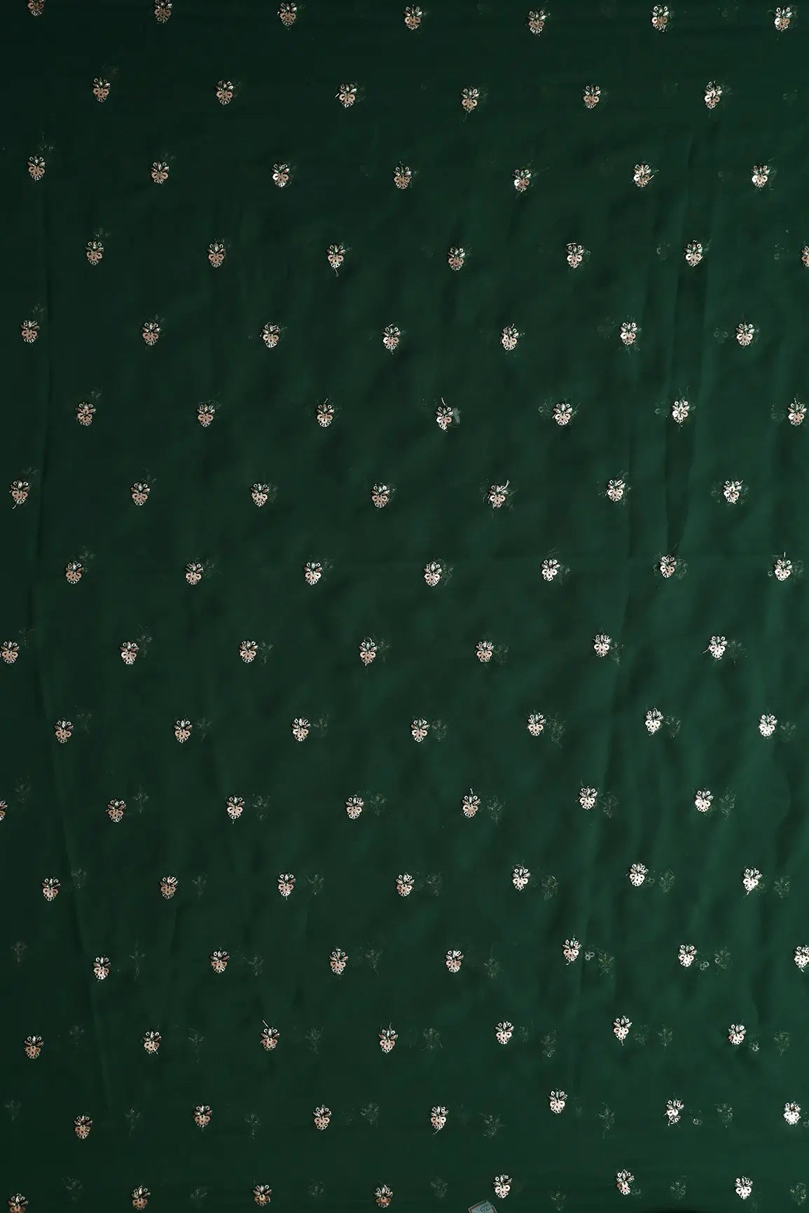 AIzaSyBcstauz-XMPRhEY21AUzeo032pxrXB5Ug - Gold Sequins With Zari Small Floral Booti Embroidery On Bottle Green Georgette Fabric