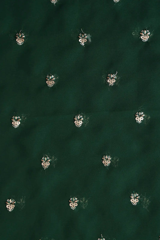 AIzaSyBcstauz-XMPRhEY21AUzeo032pxrXB5Ug - Gold Sequins With Zari Small Floral Booti Embroidery On Bottle Green Georgette Fabric