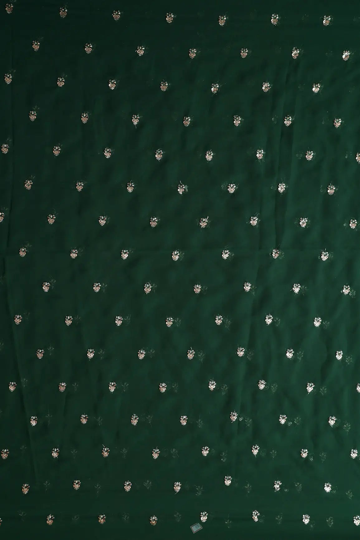 AIzaSyBcstauz-XMPRhEY21AUzeo032pxrXB5Ug - Gold Sequins With Zari Small Floral Booti Embroidery On Bottle Green Georgette Fabric