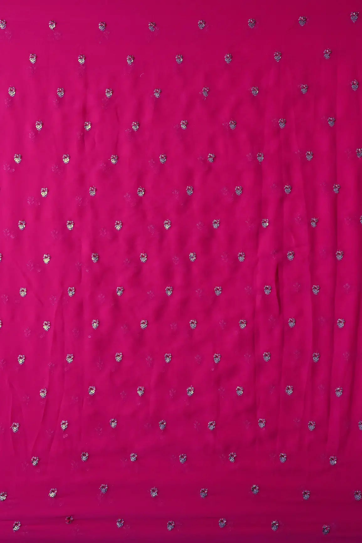 AIzaSyBcstauz-XMPRhEY21AUzeo032pxrXB5Ug - Gold Sequins With Zari Small Floral Booti Embroidery On Fuchsia Georgette Fabric