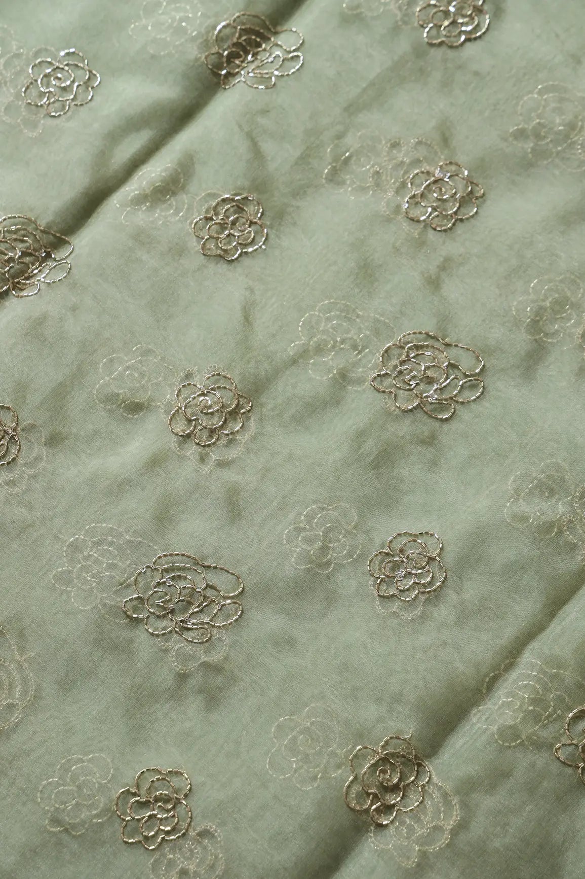 AIzaSyBcstauz-XMPRhEY21AUzeo032pxrXB5Ug - Cut Dana Beads Beautiful Floral Embroidery On Olive Organza Fabric
