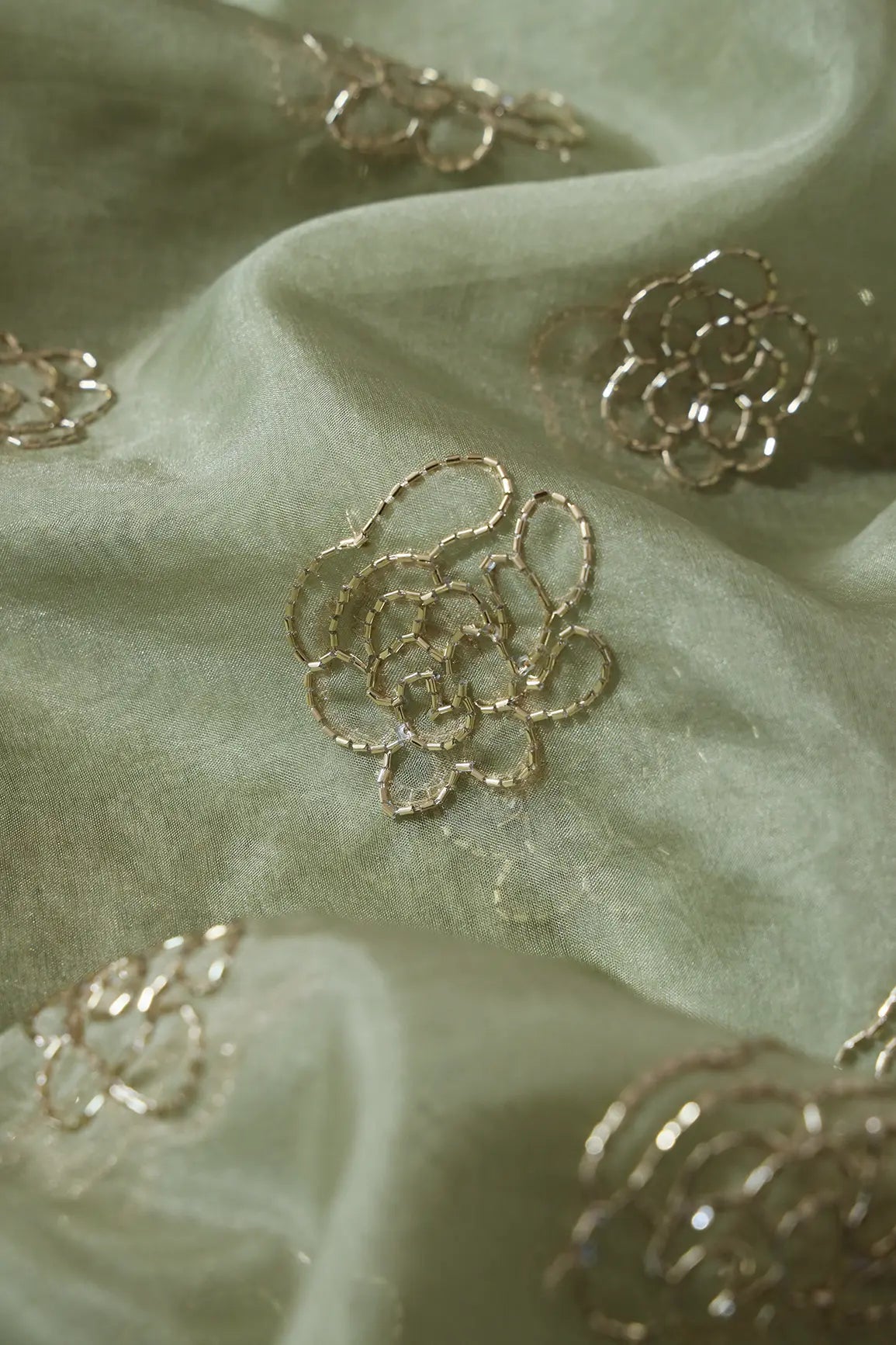 AIzaSyBcstauz-XMPRhEY21AUzeo032pxrXB5Ug - Cut Dana Beads Beautiful Floral Embroidery On Olive Organza Fabric