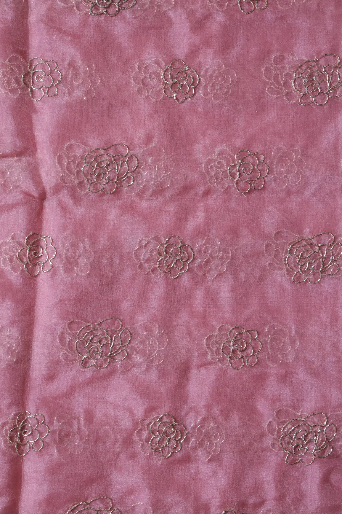 AIzaSyBcstauz-XMPRhEY21AUzeo032pxrXB5Ug - Cut Dana Beads Beautiful Floral Embroidery On Gajri Pink Organza Fabric