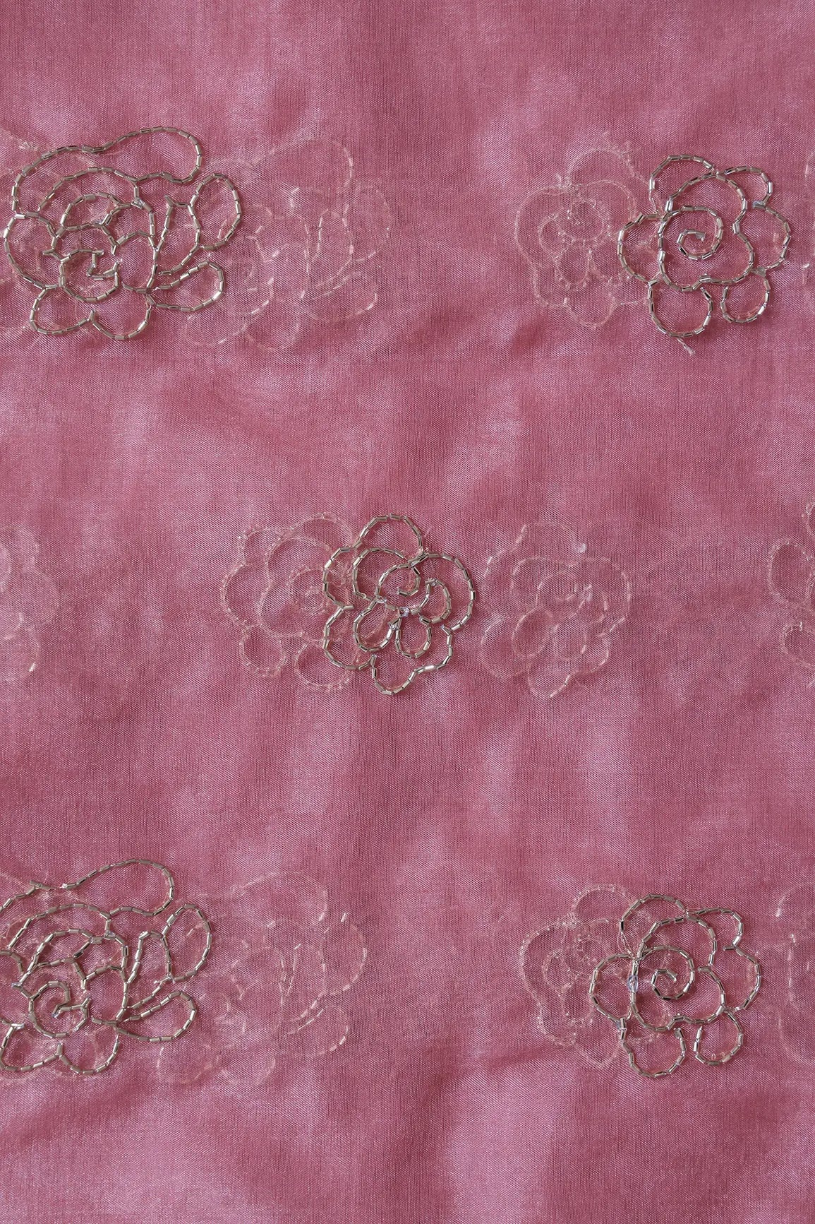 AIzaSyBcstauz-XMPRhEY21AUzeo032pxrXB5Ug - Cut Dana Beads Beautiful Floral Embroidery On Gajri Pink Organza Fabric