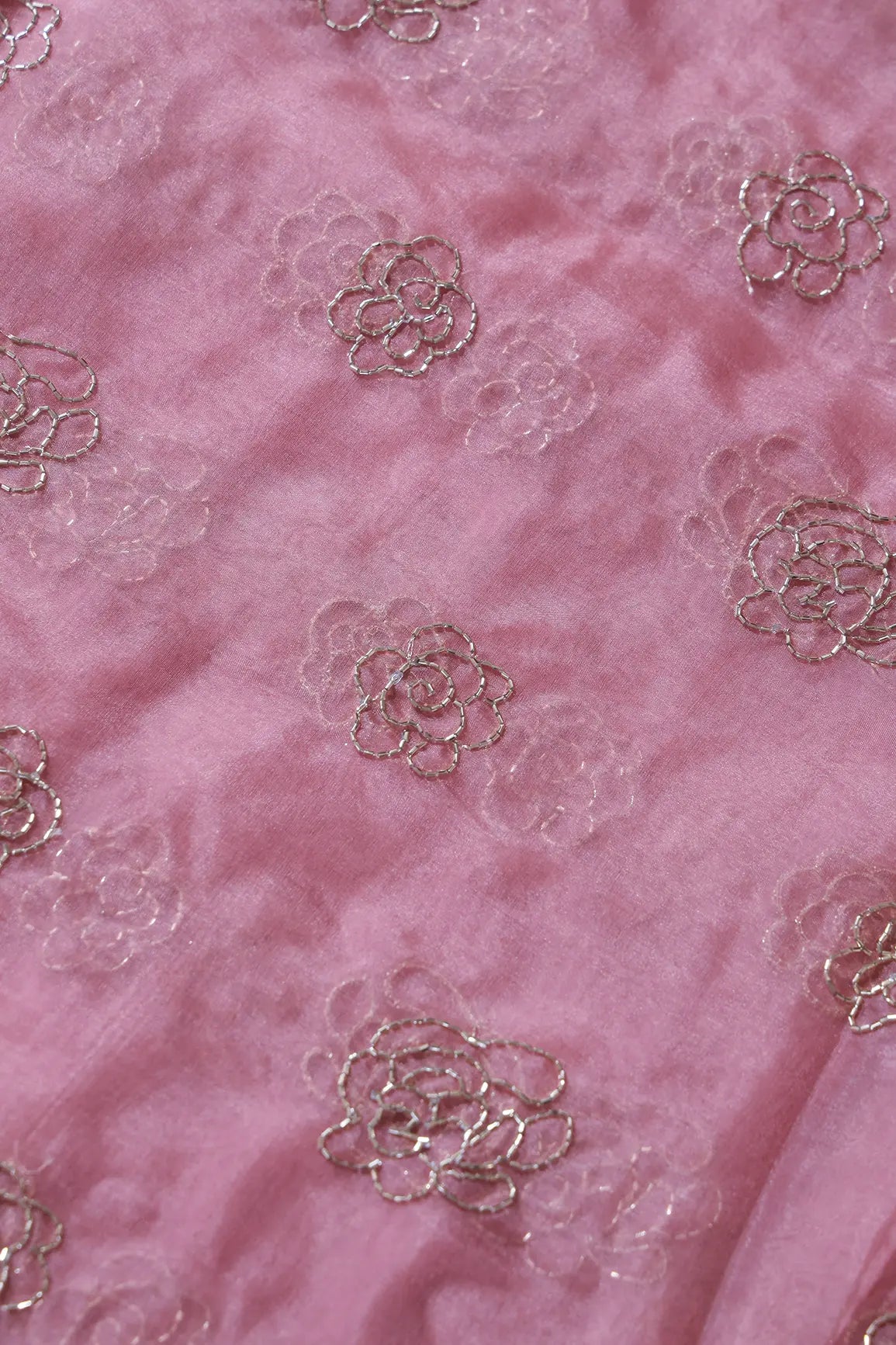 AIzaSyBcstauz-XMPRhEY21AUzeo032pxrXB5Ug - Cut Dana Beads Beautiful Floral Embroidery On Gajri Pink Organza Fabric