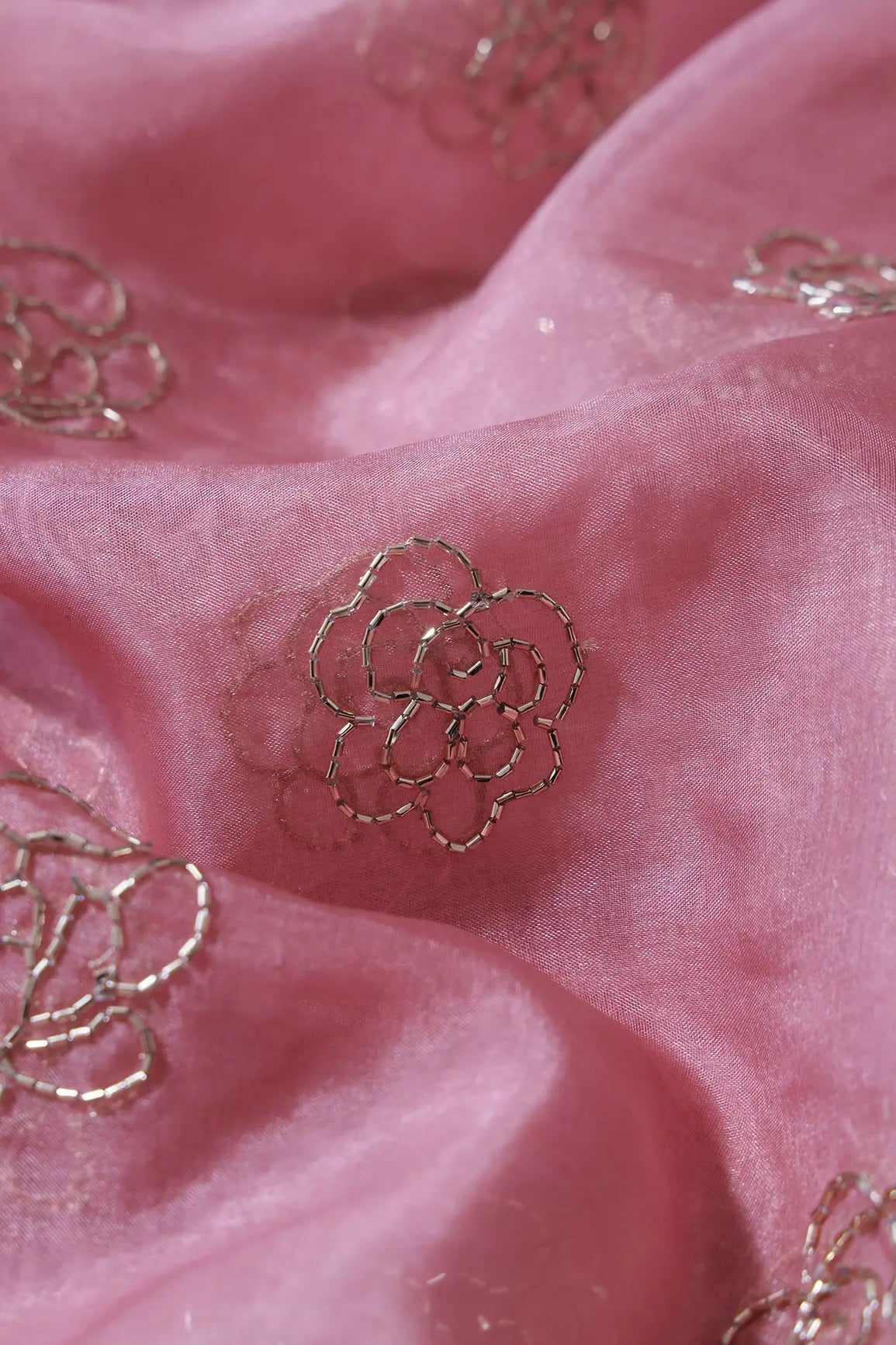 AIzaSyBcstauz-XMPRhEY21AUzeo032pxrXB5Ug - Cut Dana Beads Beautiful Floral Embroidery On Gajri Pink Organza Fabric