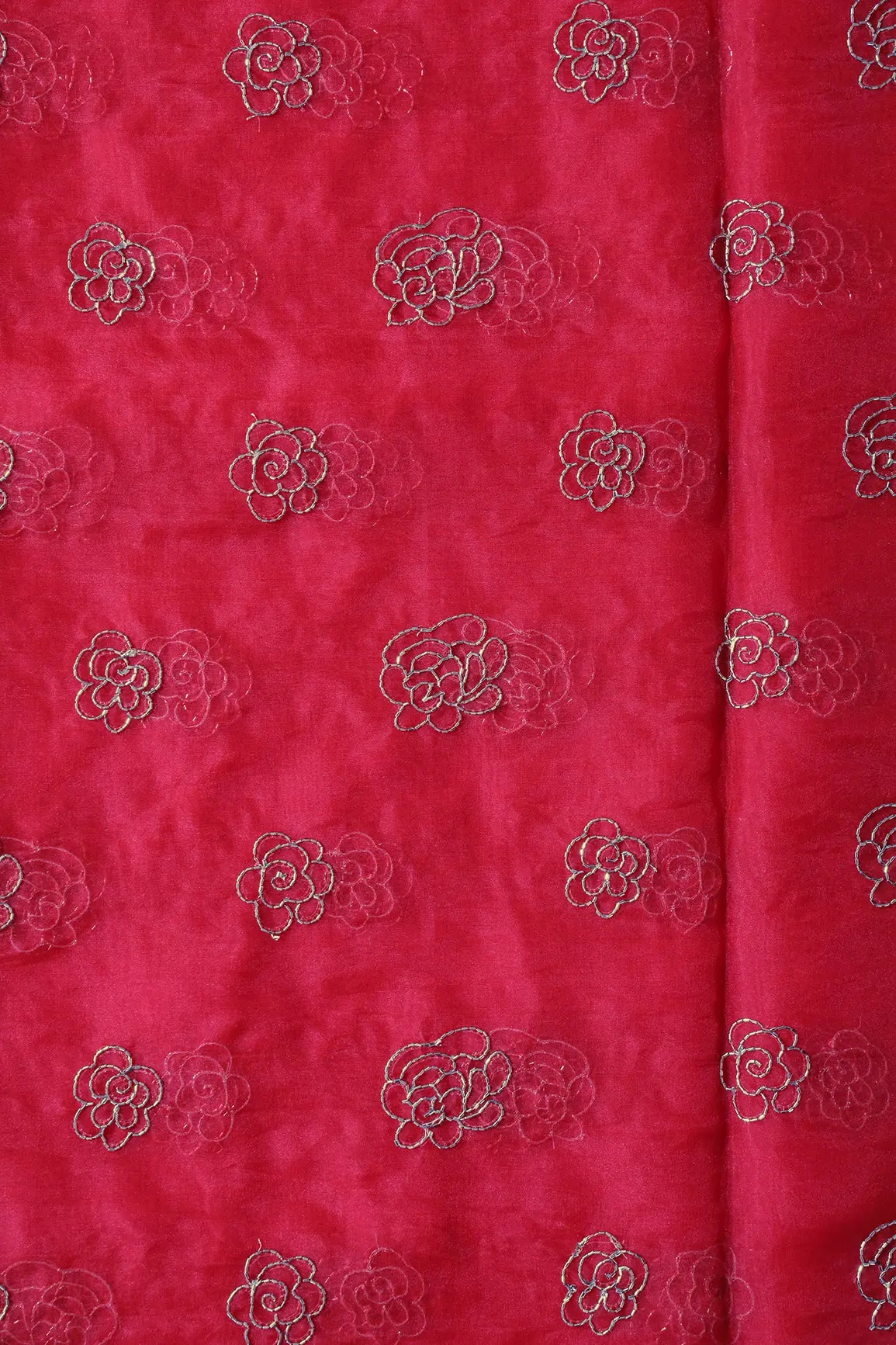 AIzaSyBcstauz-XMPRhEY21AUzeo032pxrXB5Ug - Cut Dana Beads Beautiful Floral Embroidery On Red Organza Fabric