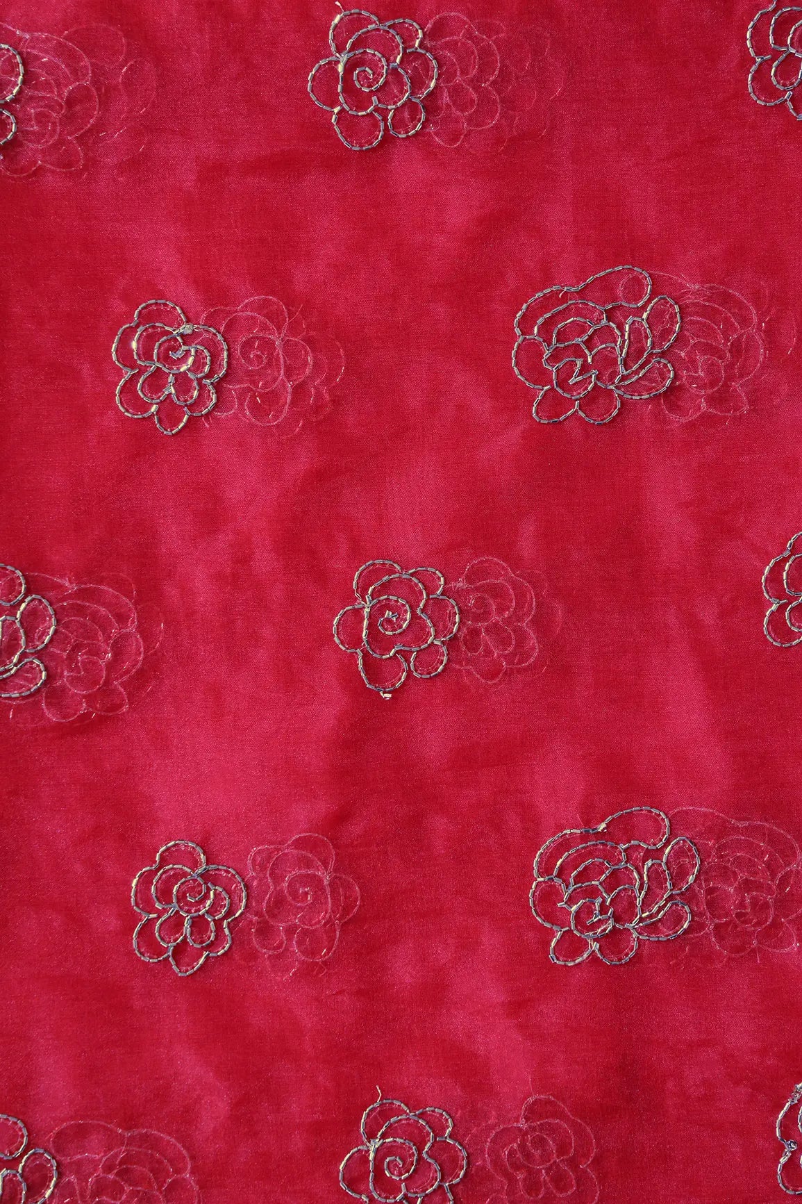 AIzaSyBcstauz-XMPRhEY21AUzeo032pxrXB5Ug - Cut Dana Beads Beautiful Floral Embroidery On Red Organza Fabric