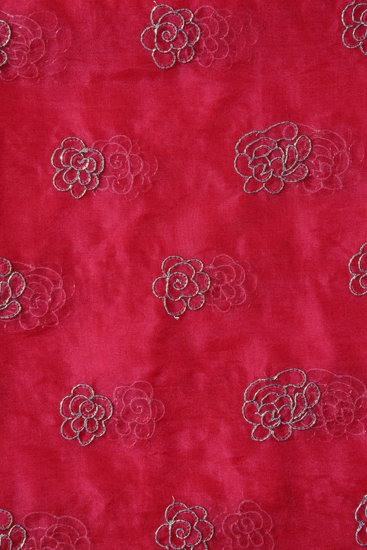 AIzaSyBcstauz-XMPRhEY21AUzeo032pxrXB5Ug - Cut Dana Beads Beautiful Floral Embroidery On Red Organza Fabric