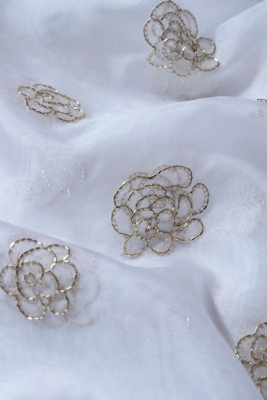 AIzaSyBcstauz-XMPRhEY21AUzeo032pxrXB5Ug - Cut Dana Beads Beautiful Floral Embroidery On White Dyeable Organza Fabric