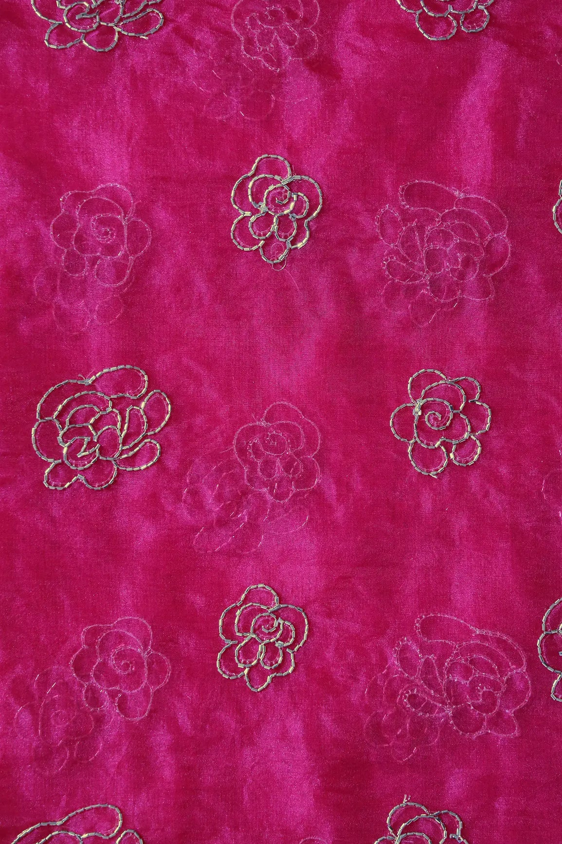 AIzaSyBcstauz-XMPRhEY21AUzeo032pxrXB5Ug - Cut Dana Beads Beautiful Floral Embroidery On Fuchsia Organza Fabric