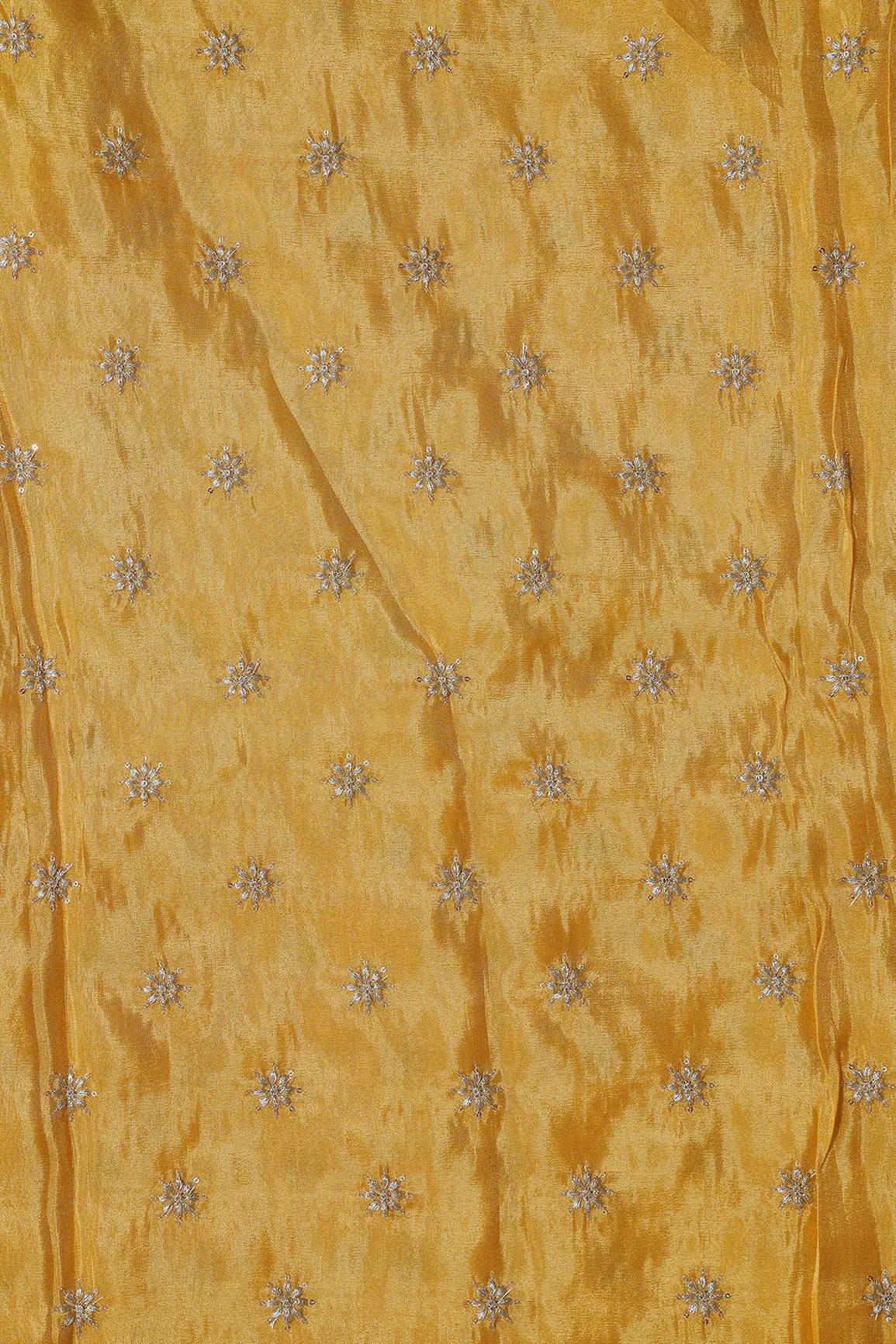 AIzaSyBcstauz-XMPRhEY21AUzeo032pxrXB5Ug - Gold Zari With Sequins Small Floral Booti Embroidery Work On Yellow Pure Viscose Zari Tissue Fabric