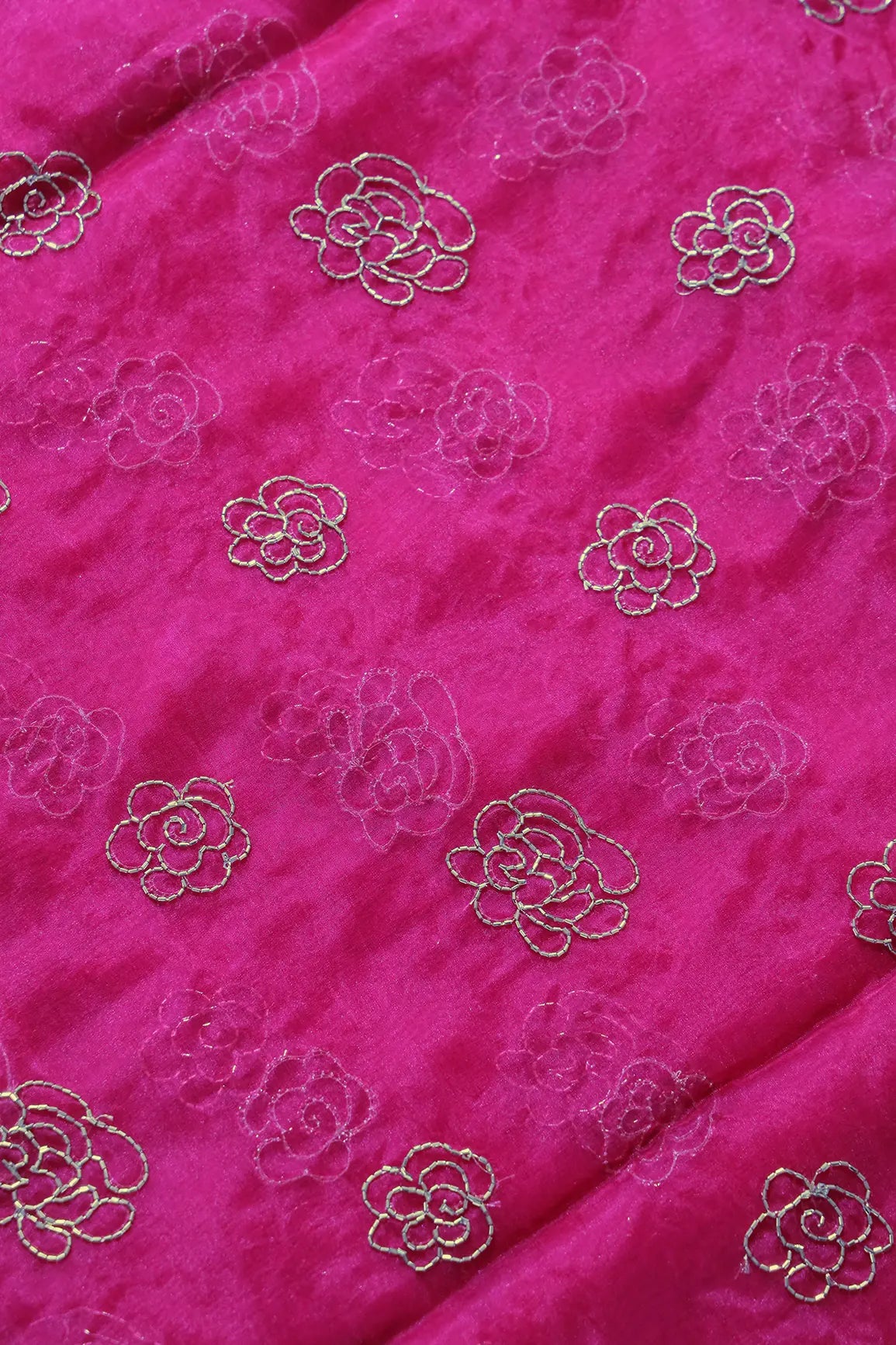AIzaSyBcstauz-XMPRhEY21AUzeo032pxrXB5Ug - Cut Dana Beads Beautiful Floral Embroidery On Fuchsia Organza Fabric