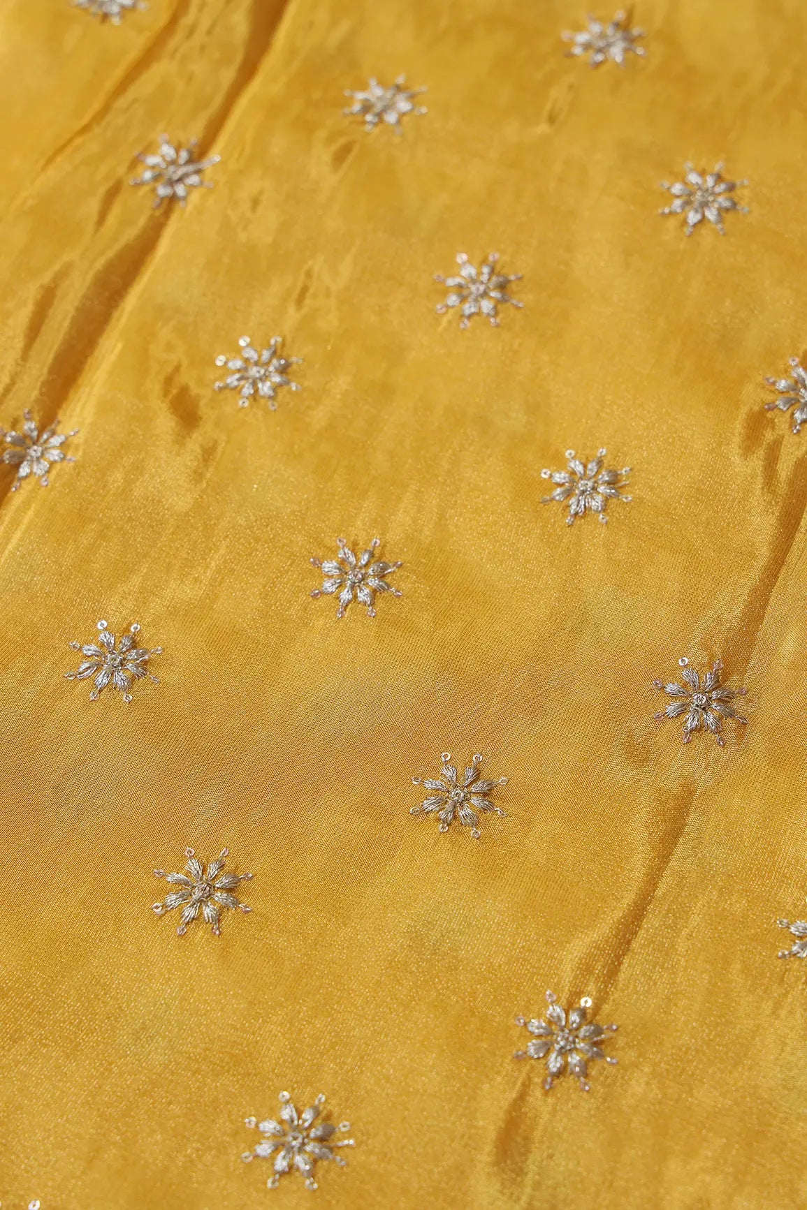 AIzaSyBcstauz-XMPRhEY21AUzeo032pxrXB5Ug - Gold Zari With Sequins Small Floral Booti Embroidery Work On Yellow Pure Viscose Zari Tissue Fabric