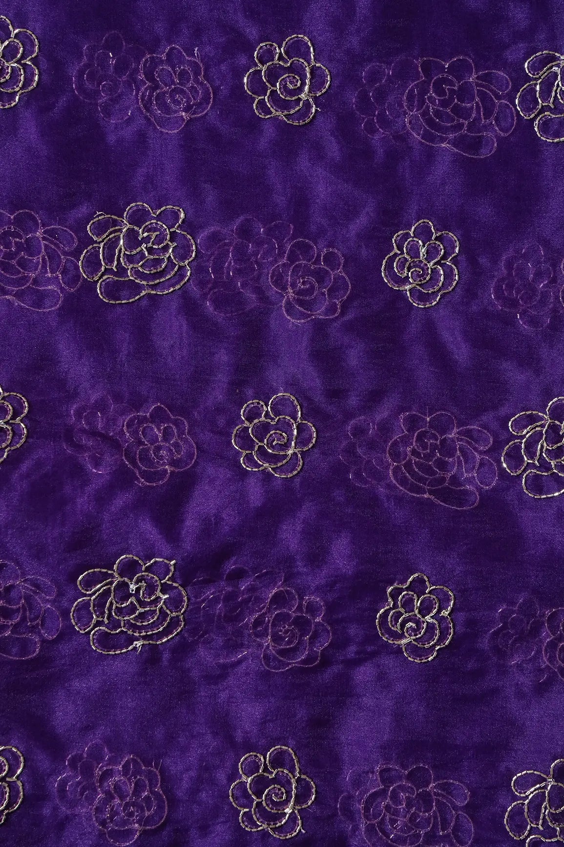 AIzaSyBcstauz-XMPRhEY21AUzeo032pxrXB5Ug - Cut Dana Beads Beautiful Floral Embroidery On Purple Organza Fabric