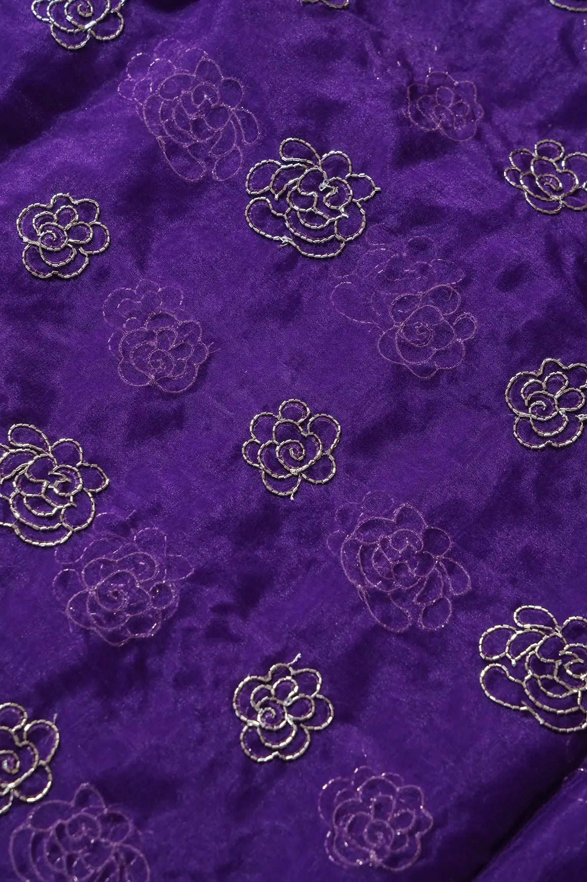 AIzaSyBcstauz-XMPRhEY21AUzeo032pxrXB5Ug - Cut Dana Beads Beautiful Floral Embroidery On Purple Organza Fabric