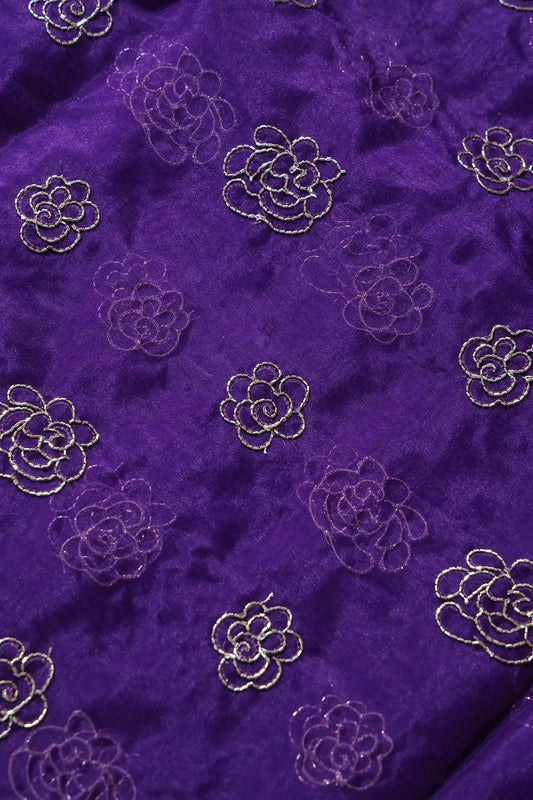 AIzaSyBcstauz-XMPRhEY21AUzeo032pxrXB5Ug - Cut Dana Beads Beautiful Floral Embroidery On Purple Organza Fabric