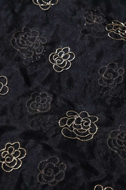 AIzaSyBcstauz-XMPRhEY21AUzeo032pxrXB5Ug - Cut Dana Beads Beautiful Floral Embroidery On Black Organza Fabric