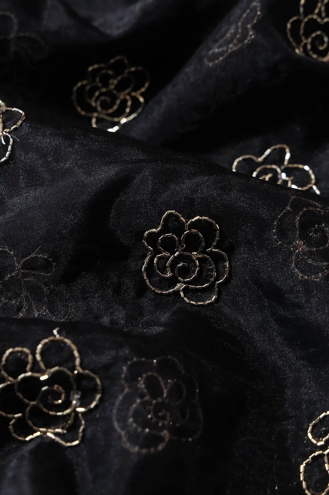 AIzaSyBcstauz-XMPRhEY21AUzeo032pxrXB5Ug - Cut Dana Beads Beautiful Floral Embroidery On Black Organza Fabric
