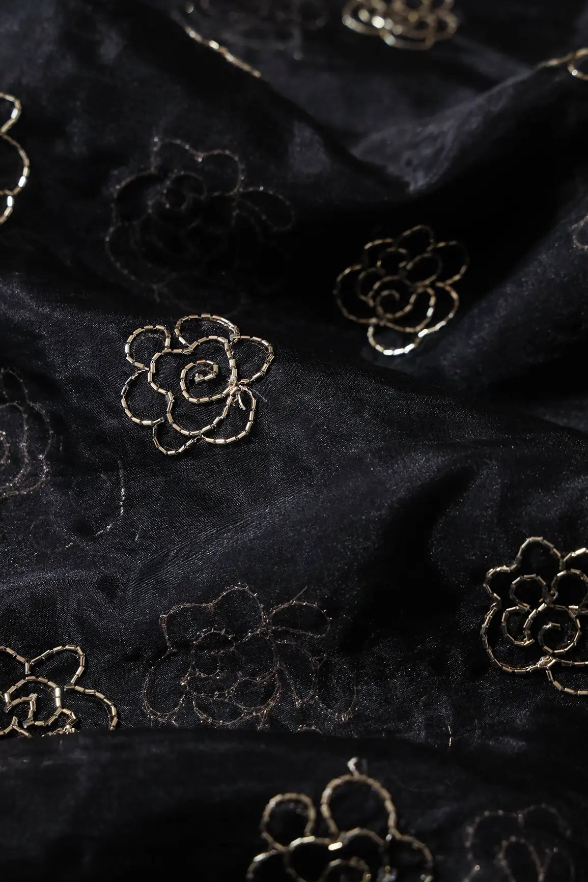 AIzaSyBcstauz-XMPRhEY21AUzeo032pxrXB5Ug - Cut Dana Beads Beautiful Floral Embroidery On Black Organza Fabric