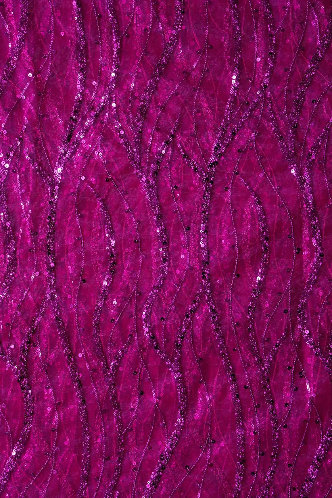 AIzaSyBcstauz-XMPRhEY21AUzeo032pxrXB5Ug - Beautiful Sequins With Fuchsia Thread Wavy Embroidery Work On Fuchsia Soft Net Fabric