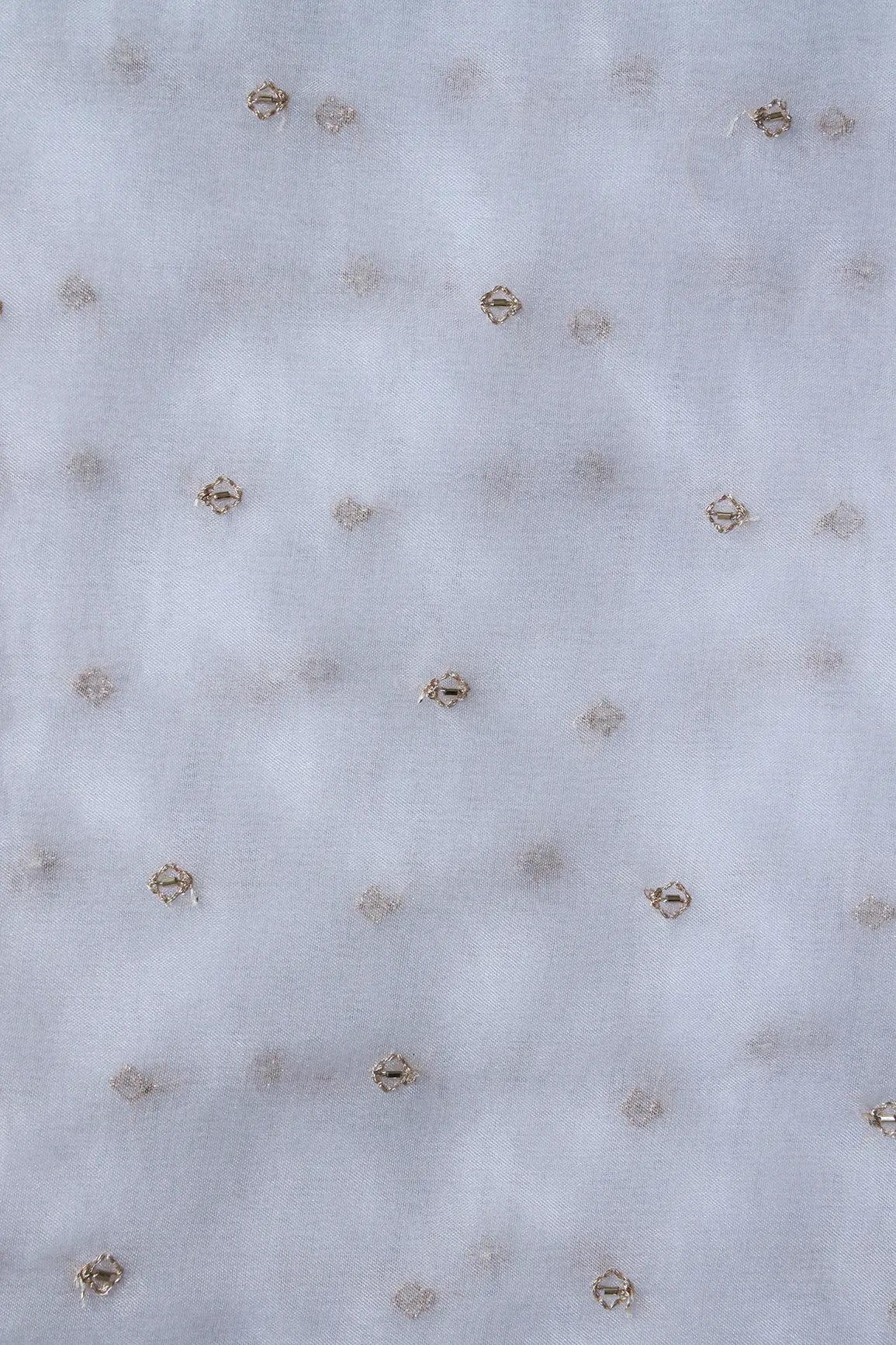 AIzaSyBcstauz-XMPRhEY21AUzeo032pxrXB5Ug - Cut Dana Beads With Zari Small Motif Embroidery On White Dyeable Organza Fabric
