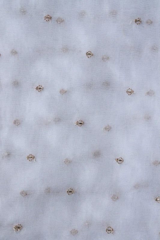 AIzaSyBcstauz-XMPRhEY21AUzeo032pxrXB5Ug - Cut Dana Beads With Zari Small Motif Embroidery On White Dyeable Organza Fabric