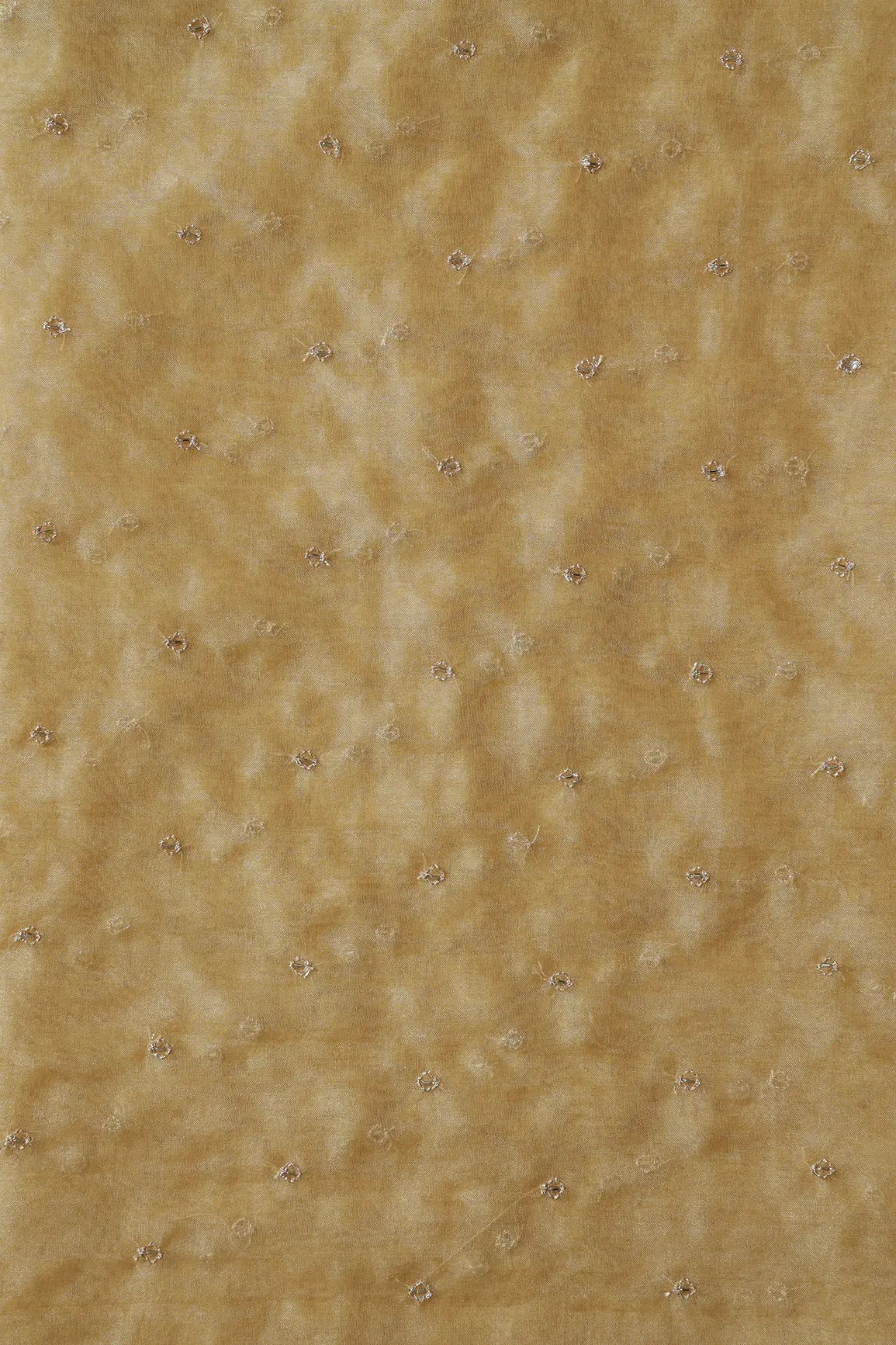 AIzaSyBcstauz-XMPRhEY21AUzeo032pxrXB5Ug - Cut Dana Beads With Zari Small Motif Embroidery On Tan Beige Organza Fabric