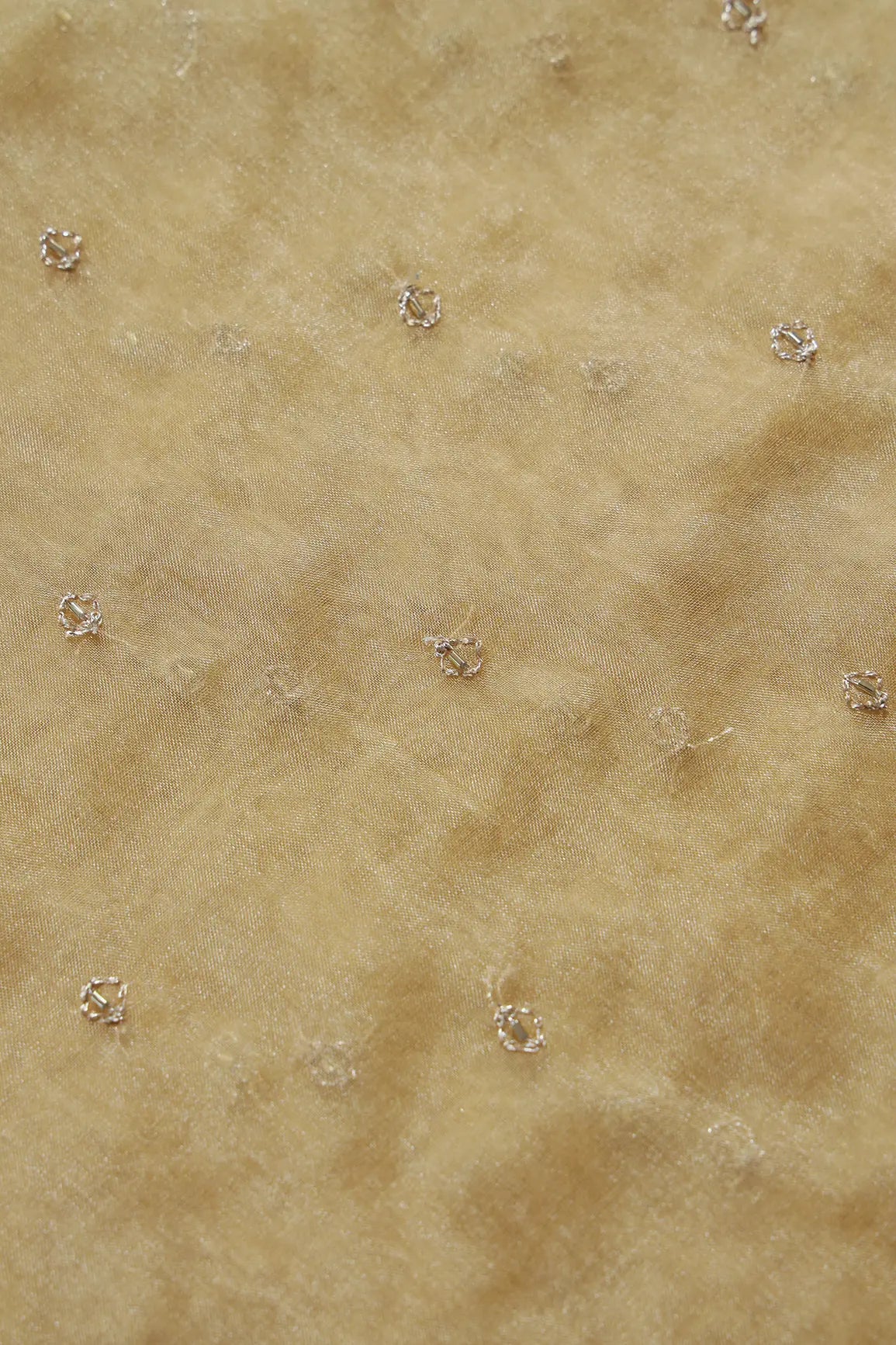AIzaSyBcstauz-XMPRhEY21AUzeo032pxrXB5Ug - Cut Dana Beads With Zari Small Motif Embroidery On Tan Beige Organza Fabric
