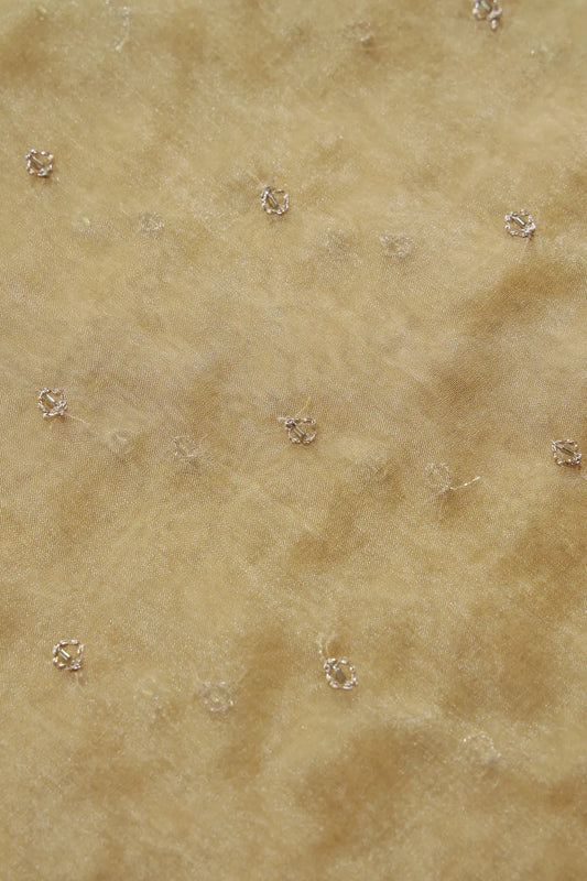 AIzaSyBcstauz-XMPRhEY21AUzeo032pxrXB5Ug - Cut Dana Beads With Zari Small Motif Embroidery On Tan Beige Organza Fabric