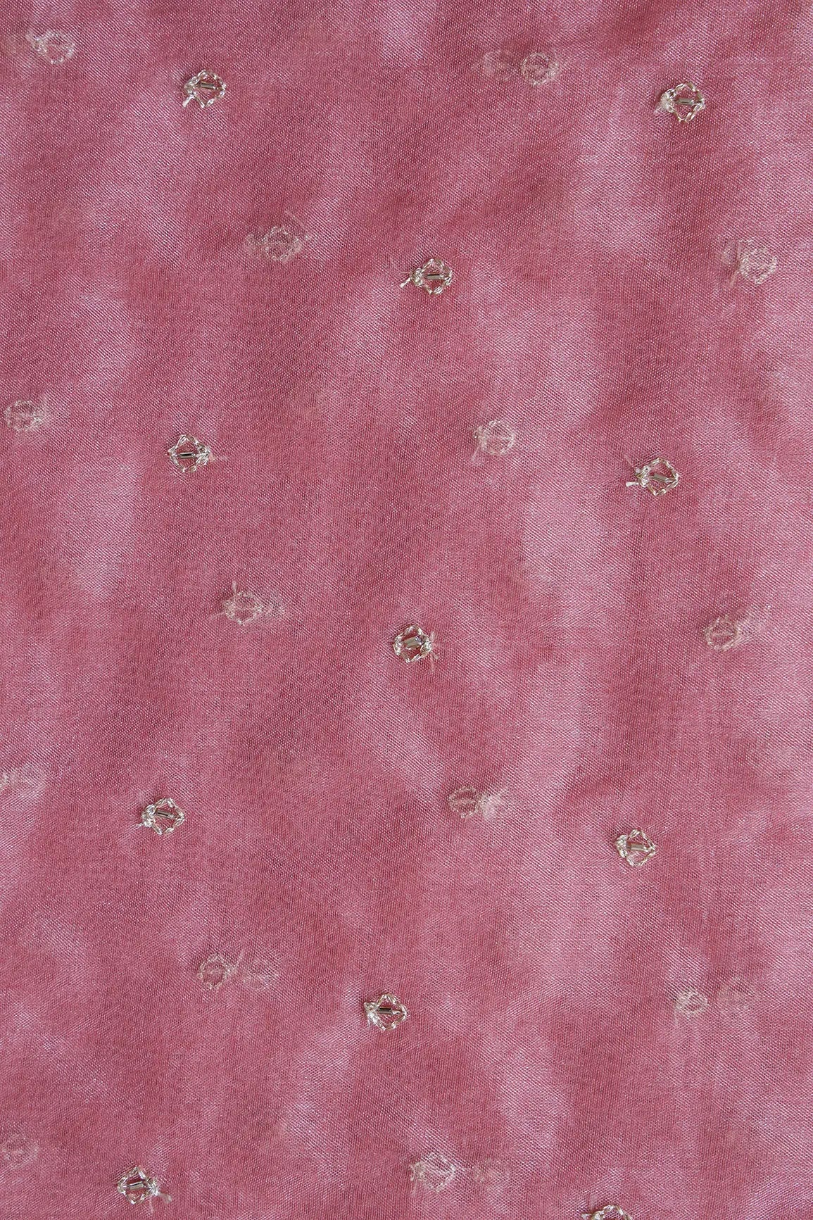 AIzaSyBcstauz-XMPRhEY21AUzeo032pxrXB5Ug - Cut Dana Beads With Zari Small Motif Embroidery On Gajri Pink Organza Fabric