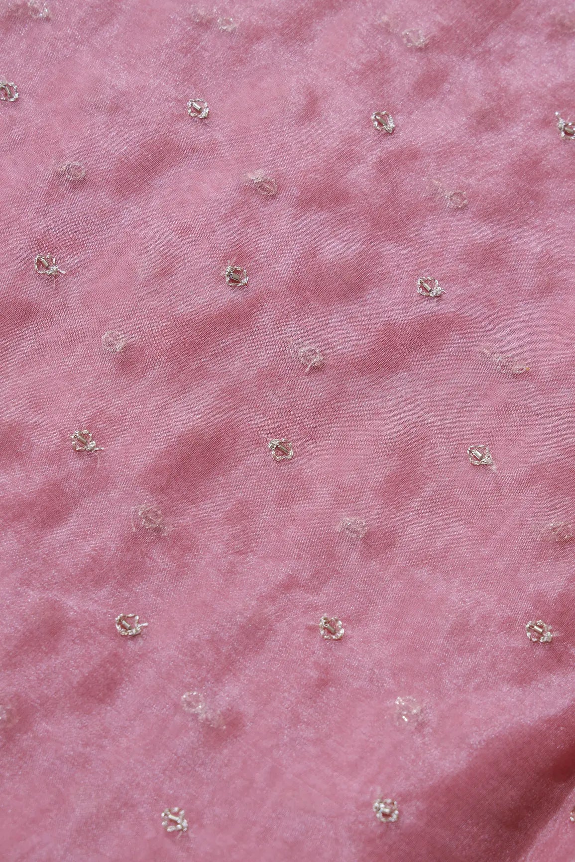 AIzaSyBcstauz-XMPRhEY21AUzeo032pxrXB5Ug - Cut Dana Beads With Zari Small Motif Embroidery On Gajri Pink Organza Fabric