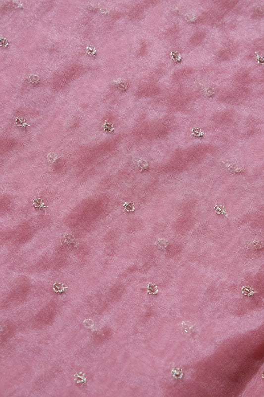 AIzaSyBcstauz-XMPRhEY21AUzeo032pxrXB5Ug - Cut Dana Beads With Zari Small Motif Embroidery On Gajri Pink Organza Fabric